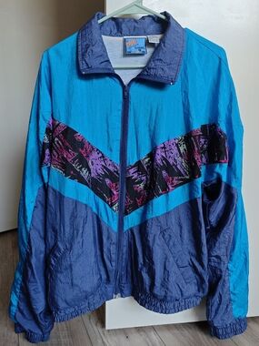 Vintage 80s 90s Spalding Windbreaker Track Jacket Geometric Large